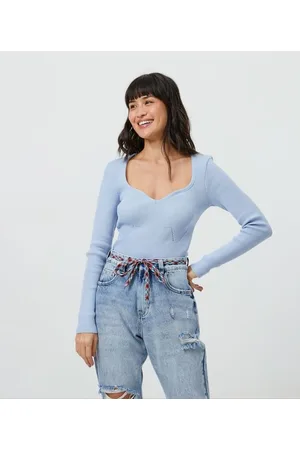 Blue Steel Blusa em Tricô com Decote Coração e Recortes Frontais