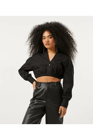Blue Steel Camisa Cropped em Tricoline com Decote nas Costas