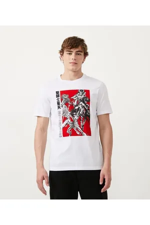 Cavaleiros do Zodíaco Camiseta em Meia Malha com Estampa