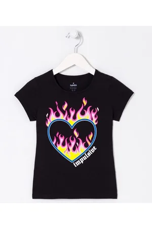 Fuzarka Blusa Infantil com Estampa de Coração em Chamas - Tam 5 a 14 anos