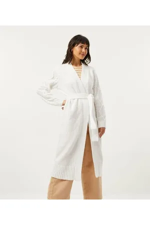 Blue Steel Casaco Cardigan Alongado em Tricô com Amarração