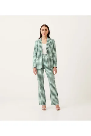A-Collection Calça Reta com Estampa Xadrez e Bolsos