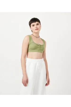Blue Steel Blusa Regata Cropped em Viscose Canelada com Botões Frontais