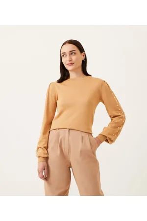 A-Collection Blusa em Tricô com Manga Bufante e Pérolas