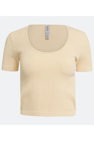 Blue Steel Blusa em Poliamida Canelada com Manga Curta e Sem Costura