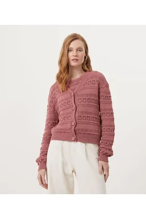 Marfinno Cardigan em Tricô com Pontos Diferenciados e Botões Forrados