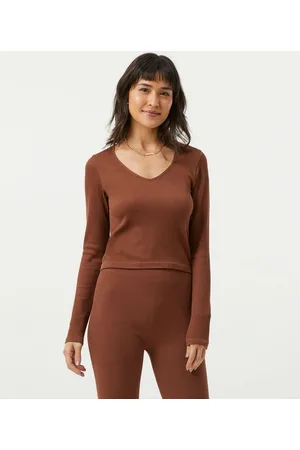 Blue Steel Blusa em Poliamida com Manga Longa em Textura Canelada e Sem Costura