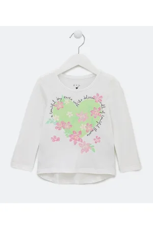 Póim (1 a 5 anos) Blusa Infantil com Estampa de Coração e Flores - Tam 1 a 5 anos