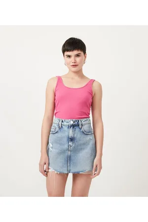 Blue Steel Blusa Regata Cropped Básica em Algodão Canelado