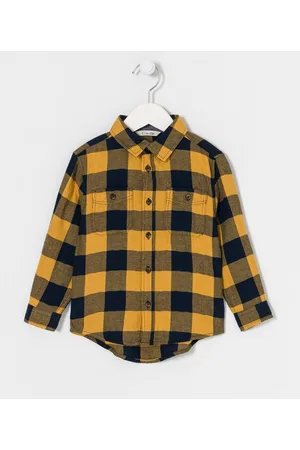 Póim (1 a 5 anos) Camisa Infantil em Tricoline Xadrez - Tam 1 a 5 anos