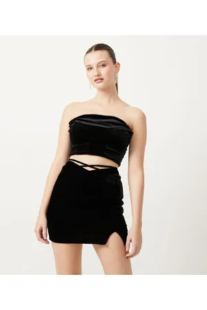 Blue Steel Blusa Corset em Veludo com Recortes Frontais