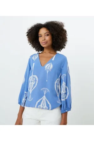 Marfinno Blusa em Viscolinho com Estampa Étnica