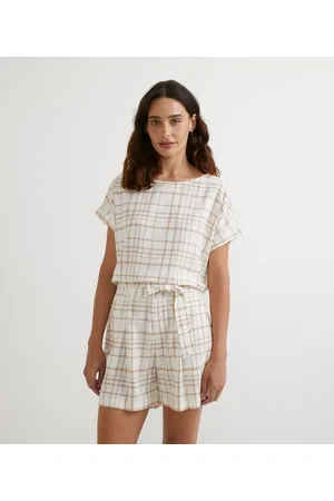 Marfinno Blusa em Viscolinho com Padronagem Xadrez e Botões nas Costas