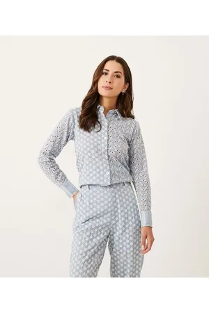 Marfinno Camisa Manga Longa em Laise Patchwork