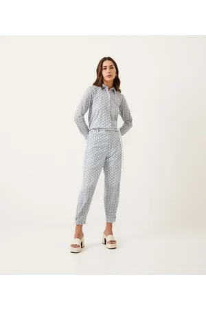 Marfinno Calça Cenoura em Laise Patchwork e Cinto de Corda