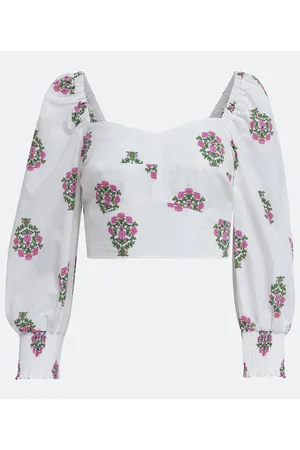 A-Collection Blusa Cropped em Tricoline Floral com Lastex no Punho