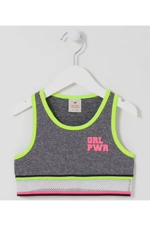 Fuzarka Blusa Regata Infantil com Detalhes Neon e Estampa Grl Pwr - Tam 5 a 14 anos