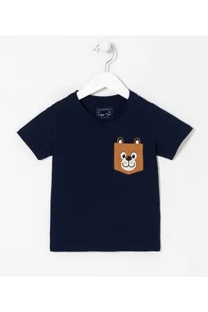 Póim (1 a 5 anos) Camiseta Infantil com Bolsinho Estampa de Ursinho - Tam 1 a 5 anos