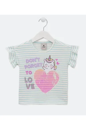 Póim (1 a 5 anos) Blusa Infantil Listrada com Estampa de Unicórnio - Tam 1 a 5 anos