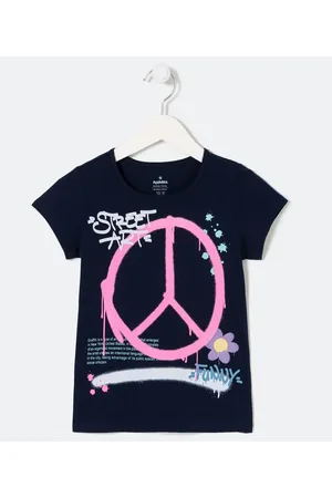 Fuzarka Blusa Infantil em Meia Malha com Estampa Símbolo Paz - Tam 4 a 14 anos