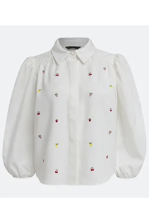 A-Collection Camisa em Linho Manga 3/4 Bufante com Estampa de Frutas