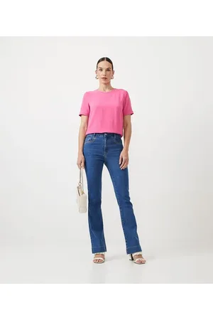Cortelle Calça Bootcut Jeans com Cintura Alta
