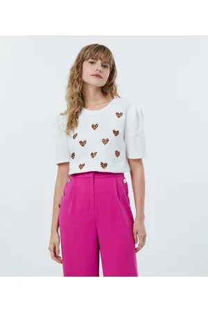 A-Collection Blusa em Algodão com Corações e Manga Bufante