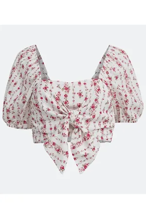 A-Collection Blusa Cropped em Viscolinho com Laço Frontal e Lastex nas Costas