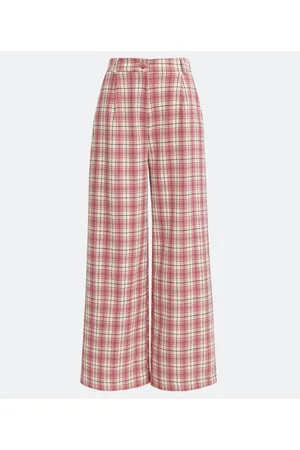 A-Collection Calça Pantalona com Estampa Xadrez e Pregas