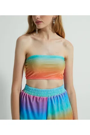 Blue Steel Blusa Super Cropped em Veludo com Estampa Tie Dye