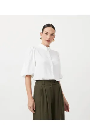 Cortelle Camisa com Textura Poá Mangas Bufantes e Abotoamento em Botão Perolado