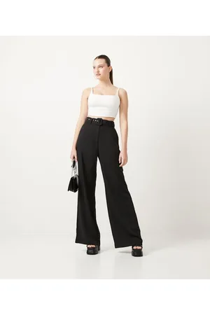 Blue Steel Calça Pantalona Alfaiataria em Crepe com Cinto Afivelado