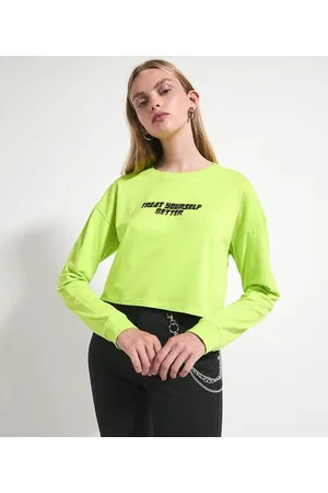 Blue Steel Blusa Cropped Manga Longa Estampa Frontal Treat Yourself Better