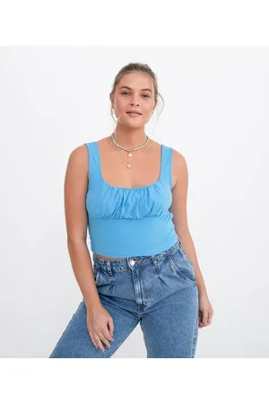 Blue Steel Blusa Cropped Lisa em Algodão com Franzido no Busto
