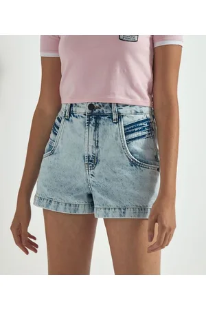 Blue Steel Short Mom Jeans Marmorizado Com Bolsos