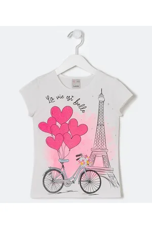 Fuzarka Blusa Infantil Estampa Paris e Bicicleta - Tam 5 a 14 anos