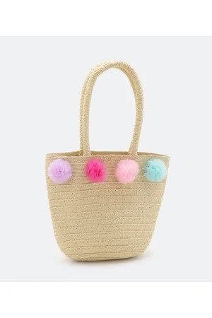 Cubus Bolsa de Palha Infantil com Pompons Coloridos