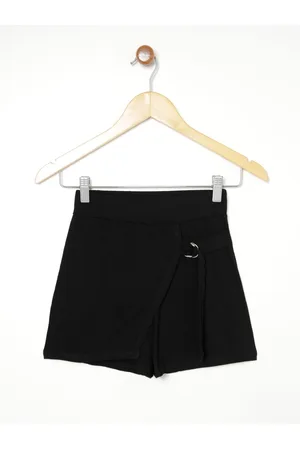 Short Saia Infantil Sarja Curto Com Pregas Preto