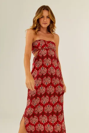 MARIA FILÓ Vestido Midi Linho Estampa Leque