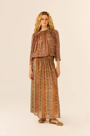 MARIA FILÓ Saia Midi Rolotê Estampa Tapestry