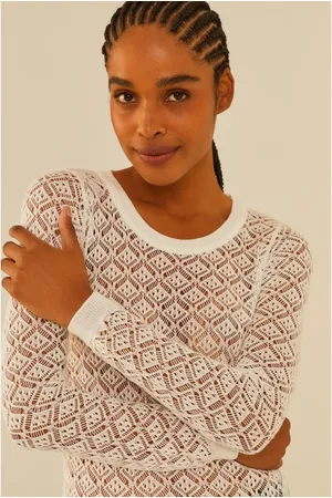 MARIA FILÓ Blusa Tricot Rendada Manga Longa