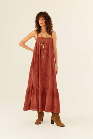 MARIA FILÓ Vestido Midi Alça Bordado Poetry