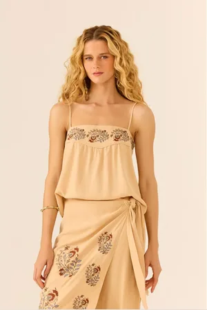 MARIA FILÓ Blusa Alça Bordado Flor Retrô
