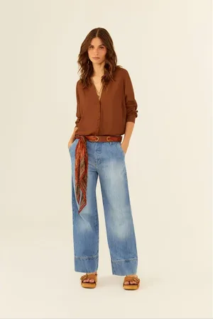 MARIA FILÓ Calça Jeans Reta Bolso Faca