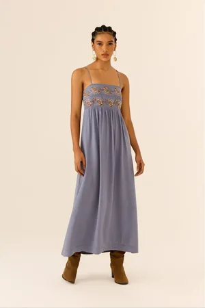 MARIA FILÓ Vestido Midi Bordado Flor Retrô