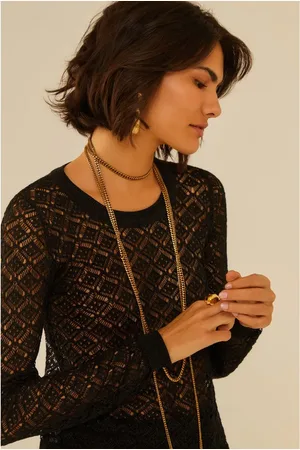 MARIA FILÓ Blusa Tricot Rendada Manga Longa