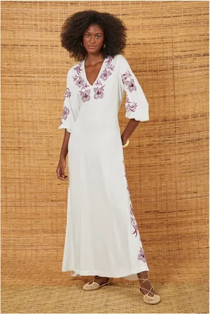 MARIA FILÓ Vestido Longo Bordado Coral