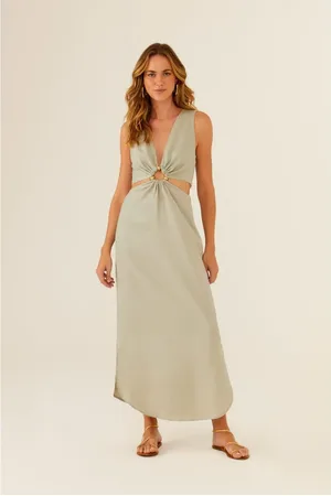 MARIA FILÓ Vestido Midi Linho Vazado
