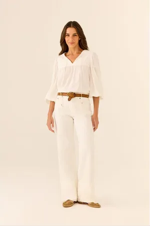 MARIA FILÓ Calça Sarja Wide Leg Pespontos
