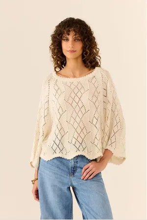 MARIA FILÓ Blusa Tricot Manga Ampla Ponto Rendado